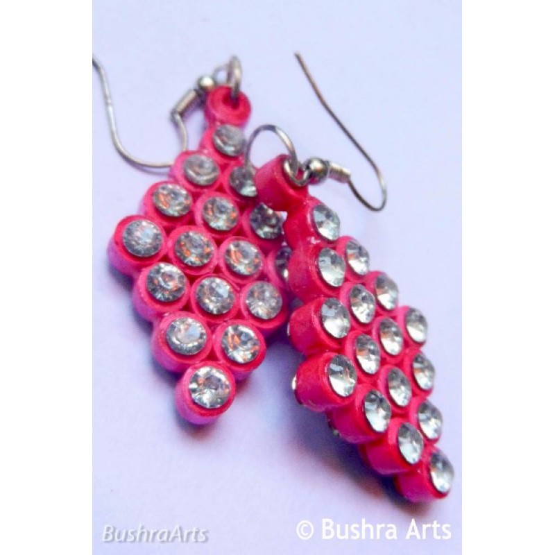 Quilled Rings Earrings Pink with Crystals